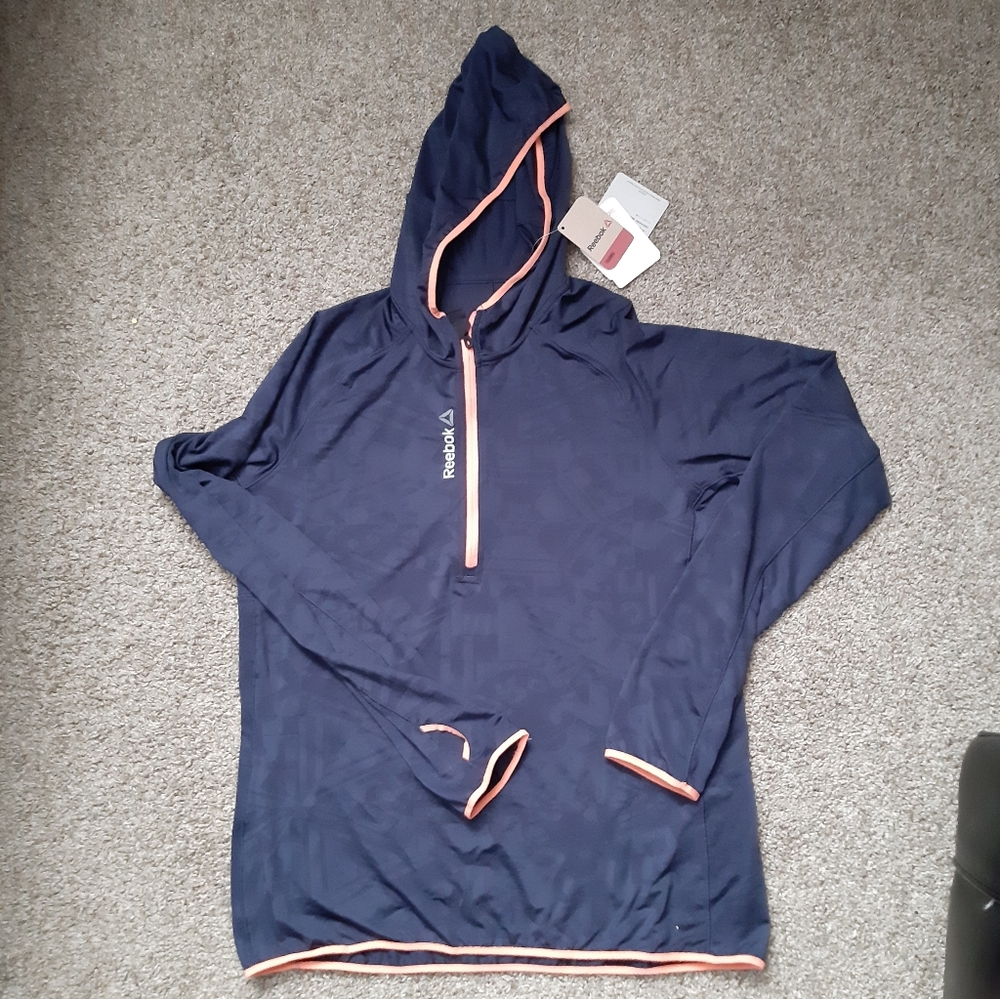 Reebok Half-Zip Training Pullover Hoody Running Workout Blue